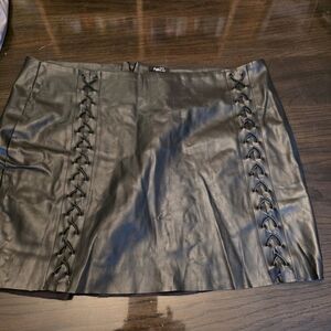 Rue21 Black Faux Leather Mini Skirt with Side Lace-Up Panels